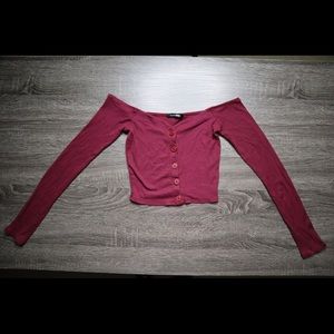 Fashion Nova Long Sleeve Button-Up Crop Top